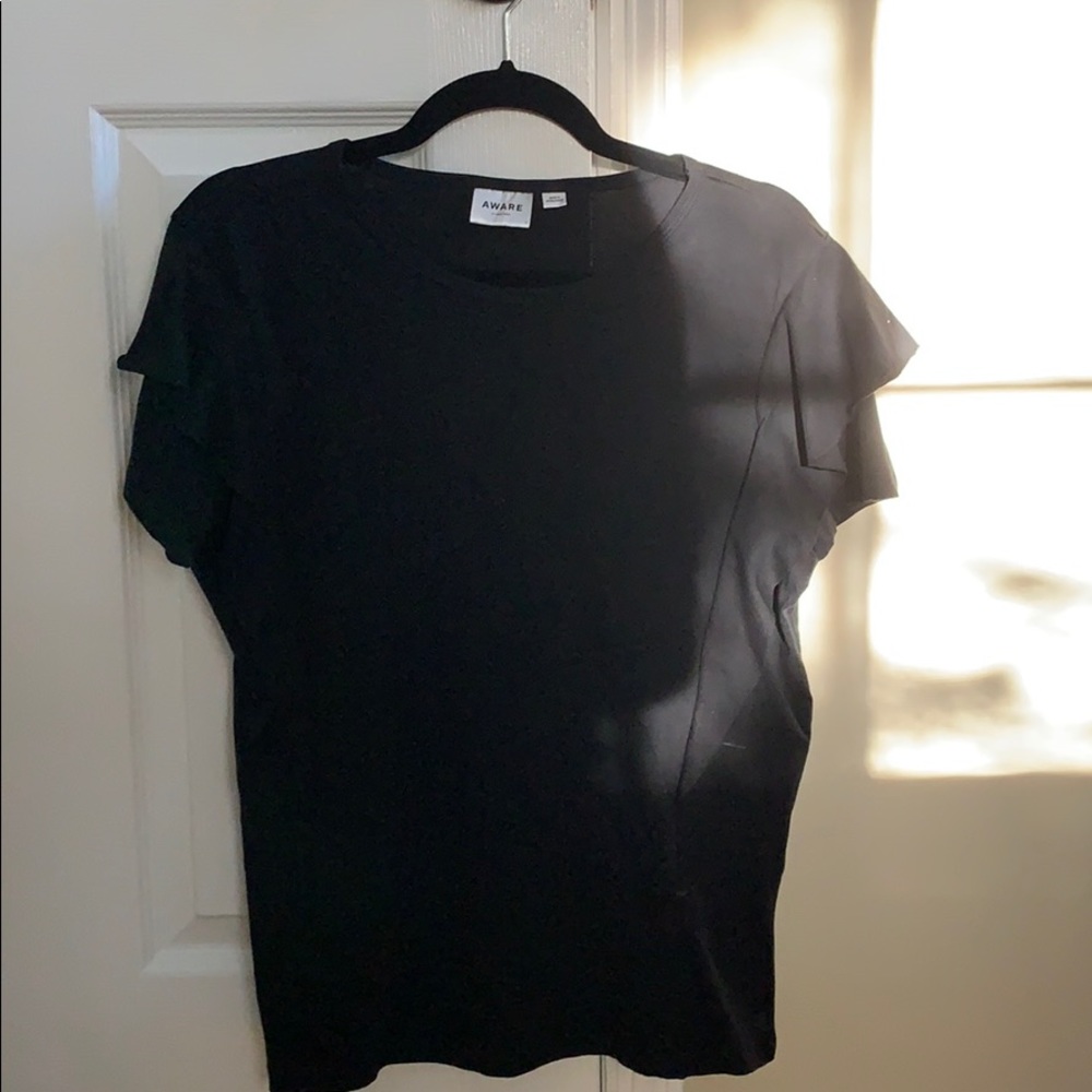 Black tee shirt with ruffle sides